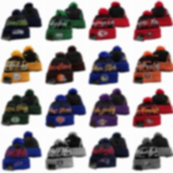 Gorros de colores de mezcla de alta calidad con divertido Pom Moda clásica Final de béisbol casual Todo el equipo Invierno Lana Skullies Gorro de fútbol 262S