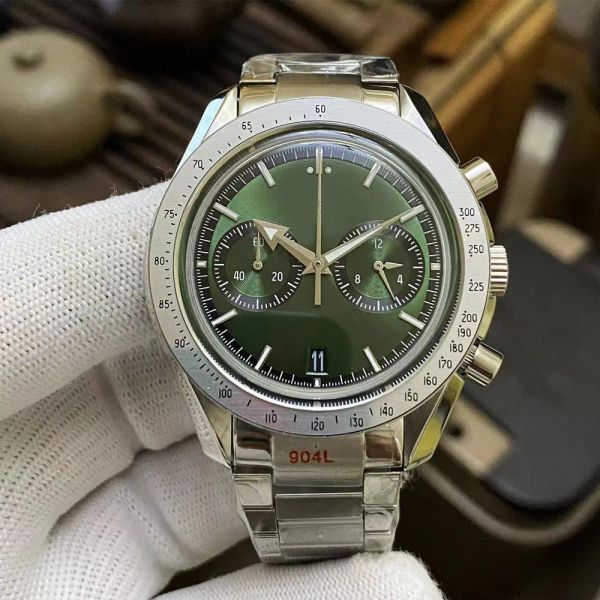 Top Quality MM New Men Watch Chronograph Quartz Movement Yellow Gold Case Limited Silver Silver Cador Cuir Strap Mens Montreuses