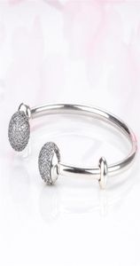 Topkwaliteit Momenten Open Bangle Pave Caps met kubieke zirkonia Bangle Pan Bracelet Fit Bead Charm 925 Sterling Silver Jewelry J19077318105