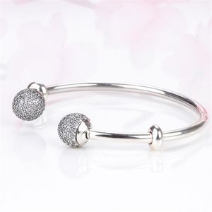 Topkwaliteit Moments Open Bangle Pave Caps met zirconia Bangle Pan-armband Fit Bead Charm 925 sterling zilveren sieraden J19072960