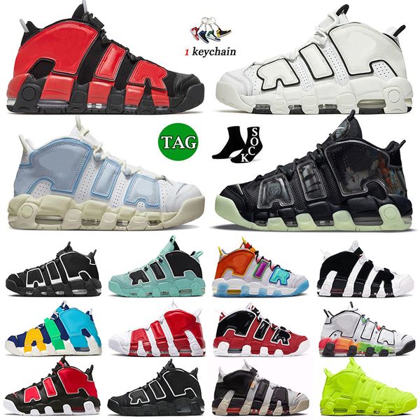 Mores Uptempos 96 Zapatos de baloncesto Scottie Pippen Split Negro Blanco Luz Aqua Peace Love Bulls Hoops Pack Uptem Hombres Mujeres OG Zapatillas deportivas