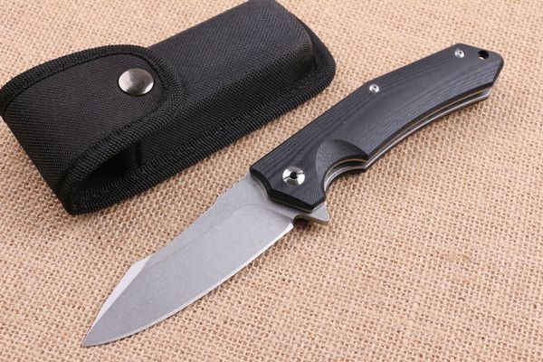 Cuchillo plegable Flipper de alta calidad 9Cr18Mov 60HRC Hoja con acabado de titanio Acero G10 Mango EDC Cuchillos de bolsillo con bolsa de nylon