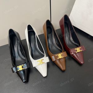 Topkwaliteit Nieuwe Bowtie pumps Gepolijst leer Pumps schoenen Kitten hakken Instappers dameskleding Schoenen Puntige vierkante neus dames Luxe ontwerpers Geklede schoen Met doos 5cm