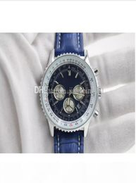 Top de qualité nouvelle marque automatique Men039s sur montre bracelet Navitimer Ti3 blue cadran bleu montres en cuir 1884 MONDE MOLATE MOLATION 4858878