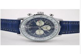 Top de qualité Nouvelle marque automatique Men039s sur montre bracelet Navitimer Ti3 Blue Dial Blue Westions Leather 1884 Fashion Male Luxury Watch 3292303