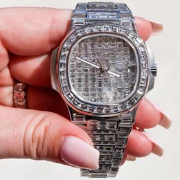 Topkwaliteit nieuwe mode diamant Moissanite bezaaid met Britse functie persoonlijkheid roestvrijstalen band hiphop horloge