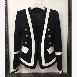 Topkwaliteit Nieuwe Modejack 2021 Designer Blazer Dames Klassieke Zwart Wit Kleur Blok Metalen Knopen Blazers Jassen Buitenkleding