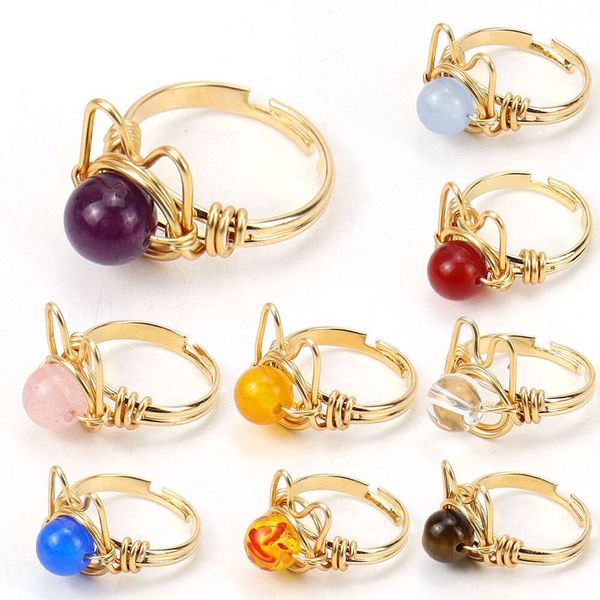 Top Quality Nouveau anneau d'agate de pierre d'origine enveloppée à la main personnalisée Femelle Femelle Femelle Rings Emballés Bijoux en gros bijoux en gros