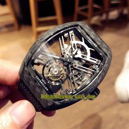 Top Quality NUOVO SARATOGE VANGUARD SKELETON V 45 T SQT CARBONE Vero Tourbillon Automatico Orologio da uomo Cassa in fibra di carbonio Scheletro Spor229c