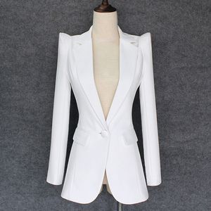 Top Qualité Nouveau Designer élégant Blazer Femme Haussement d'épaule Bouton unique Blazer blanc Veste 201102