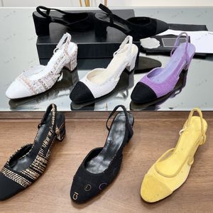 Topkwaliteit nieuwste echte lederen pompen mode slingback sandalen dames lederen merkontwerper ontwerper jurk schoenen zijden dame puntige teen chunky hiel elegant