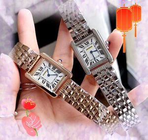 Topkwaliteit mooi model Mode dame speciaal vierkant horloge 28 mm massief fijn roestvrij staal Luxe vrouwelijke klok romeinse tank serie quartz uurwerk horloges geschenken