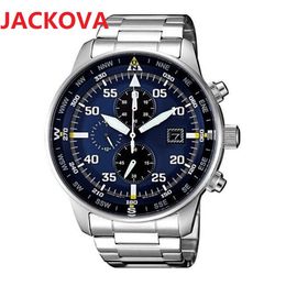 Top qualité beau modèle quartz mode hommes montres chronomètre date automatique grand plein fonctionnel populaire en acier inoxydable noir bleu cadran334y