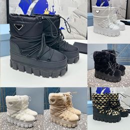 Botas de tobillo con placa de nailon de alta calidad Slip-On Botín con parte inferior gruesa Punta redonda Con cordones Esquí Bota de nieve Zapatos para mujer al aire libre Diseñador de lujo Bota de fondo plano