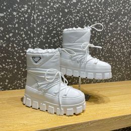 Top qualité Nylon Plaque Cheville Ski Bottes de neige Slip-On Chunky Booties Botte à bout rond Designer de luxe pour femmes Mode Chaussures à lacets Chaussures d'usine Taille 35-42 avec boîte
