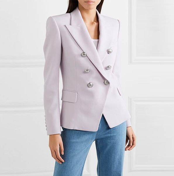 Nouveau style de qualité supérieure conception originale blazer à double boutonnage pour femmes veste pour dames vêtements d'affaires minces boucles en métal argenté mélange vêtements d'extérieur