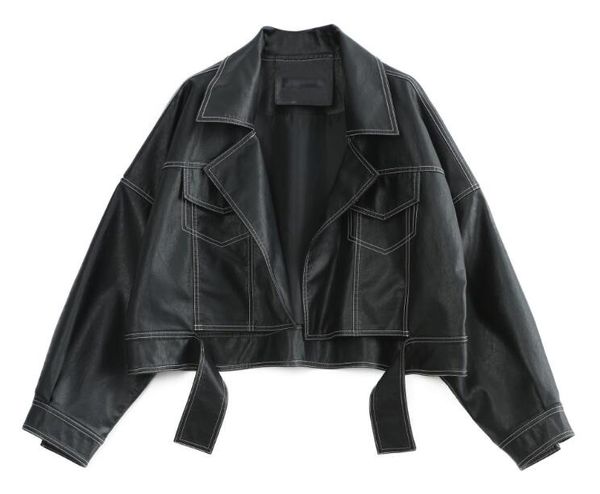 Chaqueta de cuero de murciélago para mujer, diseño Original de alta calidad, nueva Chaqueta corta de cuero punk, chaqueta de motocicleta negra