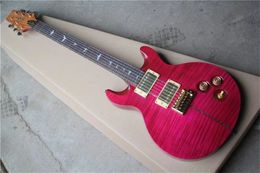 Calidad superior Paul Reed Santana Edredón brasileño Arce Custom 24 trastes Guitarra eléctrica roja Stock privado Cuerpo de caoba Diapasón de palisandro