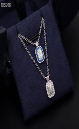 Collar colgante de calidad superior S925 Sterling Silver Bule Crystal Square Perfume Bottle Charm Cadena corta para mujeres Jewelry3702388