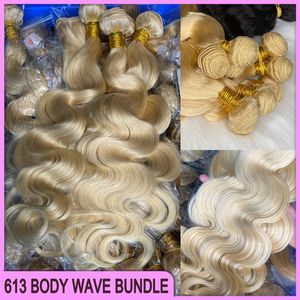 Topkwaliteit Peruaans Maleisisch Indiaas haar 613 Blonde Body Wave Golvend Haarextensions 3 bundels Hot Selling 100% Ruw Maagdelijk Remy Menselijk haar