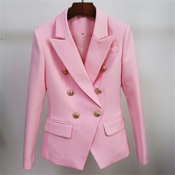Blazer rose de qualité supérieure pour femme, veste Slim, Double boutonnage, boutons de Lion en métal, s et vestes blanches, 220819