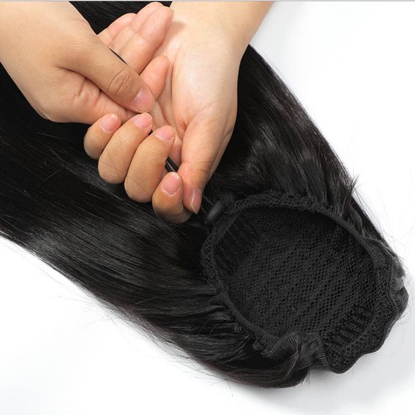 Cola de caballo de calidad superior 100% Cabello humano Remy Cordón Colas de caballo con clips para mujeres Extensiones de cabello de cola de caballo recta virgen peruana