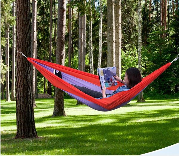 Top qualité Portable Nylon Parachute Double personne hamac Camping en plein air sûr équipement extérieur ravel hamac sac de couchage 270X90 cm