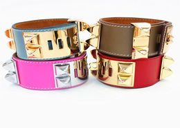Braceletas punk de alta calidad anchas de pulseras de cuero genuino suave para mujeres H Jewelry de pulsera de pulsera YX0207901040