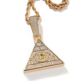 Topkwaliteit punk nieuwe piramide boze oog hanger gepersonaliseerde ketting voor mannen ijskoud kubieke zirconia hiphop mode bling vol cz stone edelsteen rapper rapper sieraden kraag