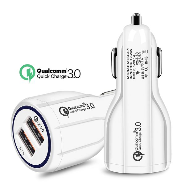 Calidad superior QC 3.0 carga rápida 3.1A Cargador de coche de carga rápida Cargador de teléfono de carga rápida USB dual Aplicable a todos los teléfonos móviles, muévase al dispositivo