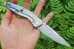 Topkwaliteit R8125 Flipper Vouwmes VG10 Damascus Steel Blade CNC TC4 Titanium Alloy Handgreep kogellager EDC Pocket Messen