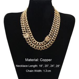 Topkwaliteit Real Koper Casting Diamond Miami Cubaanse Link Ketting Hip Hop Iced Out Bling Sieraden Heren Curb Side Latch Clasp Chian 1.3 Wide