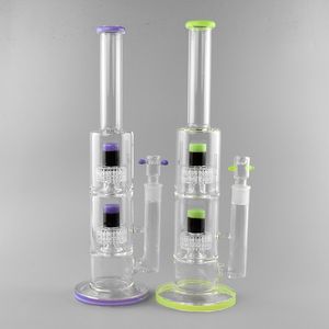 Lichtgroene Recycler Waterpijp Bong: Tweelaagse douchekop-percolator, 15-inch glazen waterpijp met 18 mm vrouwelijk gewricht