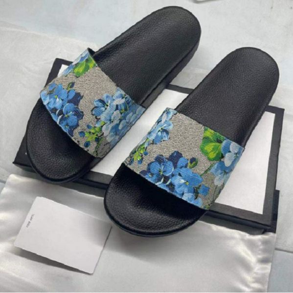 Pantoufles de créateurs Diapositives d'été Chaussures de luxe Hommes Femmes Classiques Sandales Plage Plate-forme plate Sandale Fleurs Impression Cuir Baskets de mode avec boîte 35-46