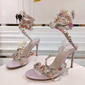 Topkwaliteit Rene Caovilla vlinderbloem decoratieve hoge hak sandalen echt leer vrijetijdsbesteding luxe designer kleding schoenen mode feest bruiloft sandaal