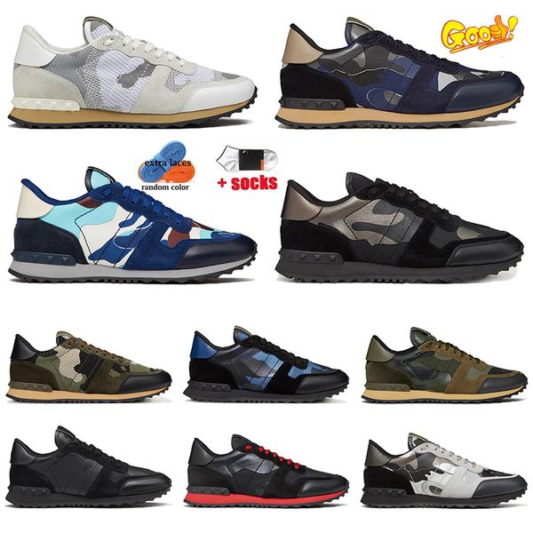 Top Qualité Rockrunner Designer Chaussures Plate-forme Baskets Top Cuir Camouflage Semelle En Caoutchouc Bleu Noir Rouge Monochrome Camouflage Femmes Hommes Chaussures Casual