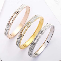 Top Kwaliteit Rose Gold Hollow Crystal Rvs Liefde Mannen Vrouwen Slide Zirkoon Carter Bangle Manchet Armband Valentijn Q0717317n