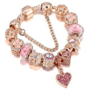 Top qualité or rose rose argent perles de charme cerise rouge coeur cristal papillon fleur convient aux bracelets de charme européens chaîne de sécurité bijoux bricolage femmes 4121855