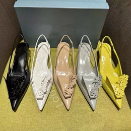 Topkwaliteit sandalen nieuwe origami bloempompen gepolijst leer lage hiel puntige teen slingbacks ballet flats schoenen slip-on dames luxe ontwerpers kleding schoen met doos