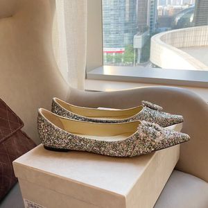 Topkwaliteit Saresa glitter ballerina's schoenen kristal stud gesp verfraaid vrouwen Luxe ontwerpers Jurk schoen dames mode loafers fabrieksschoeisel