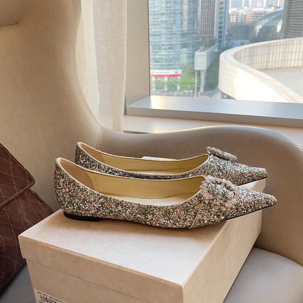 Top Quality Saresa glitter ballerine scarpe con fibbia in cristallo impreziosito da donna Designer di lusso Scarpe eleganti mocassini moda donna calzature di fabbrica