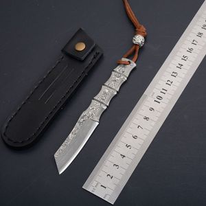 Nouveau petit couteau à lame fixe damas VG10, en acier damas, pointe Tanto, manche en bambou avec gaine en cuir, 1 pièces