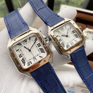 Topkwaliteit Serie Mode Quartz Horloge Mannen Vrouwen Goud Zilver Wijzerplaat Saffierglas Vierkant Ontwerp Horloge Liefhebbers Luxe Leer S2785