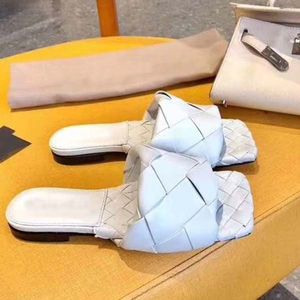 Topkwaliteit Sexy Designer Merk Italiaans Luxe Lederen Wevende Sandalen Dames Flats Casual Schoenen Mode Super Star Slipper
