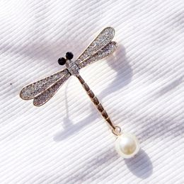 Topkwaliteit glanzend kristal strass parel libel broche pins voor vrouwen meisje bruiloft bruid boeket broches sieraden groothandel kerstcadeaus