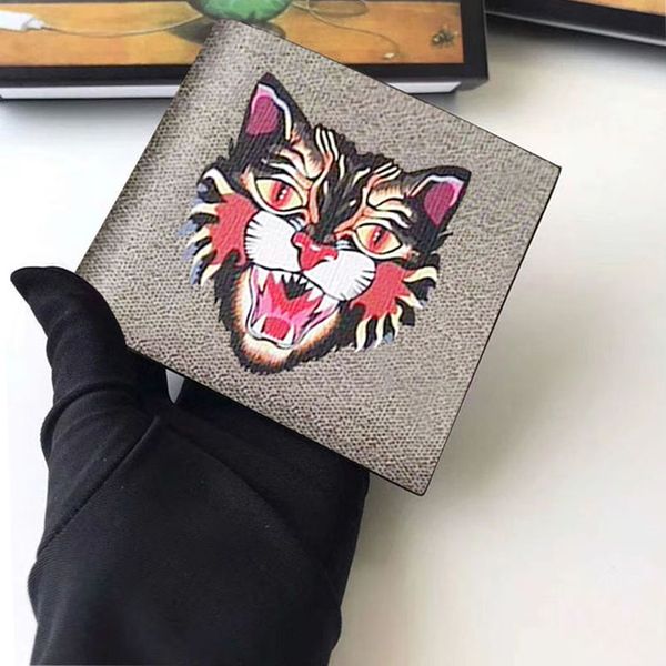 CALIDAD SUPERIOR cartera corta hombre animal graffiti cremallera carteras pequeñas monederos de moda de cuero clásico monedero de diseñador con caja