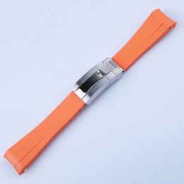 Topkwaliteit Siliconen Braclect Zwart Rubber Mens Horloges Band met horlogeband met zilver gepolijste gesp 20 mm