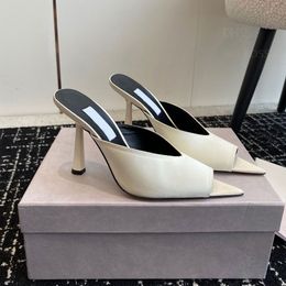 Top qualité simple mode peep toes mules talons talons aiguilles pantoufles glisser en cuir de veau sandales de luxe designer femmes avec boîte