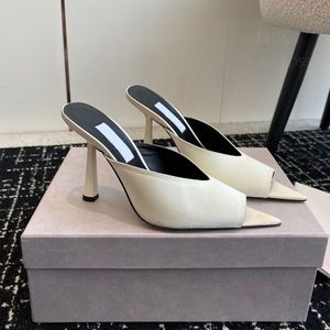 Topkwaliteit eenvoudige mode peep toe muilezels hakken naaldhak pantoffels slide kalfsleer luxe designer sandalen dames met doos