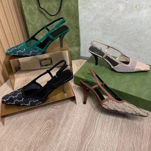 Topkwaliteit slingbacks dames echte lederen luxe designer sandalen 7,5 cm hoge hiel casual square teen enkelband fashion party schoenen